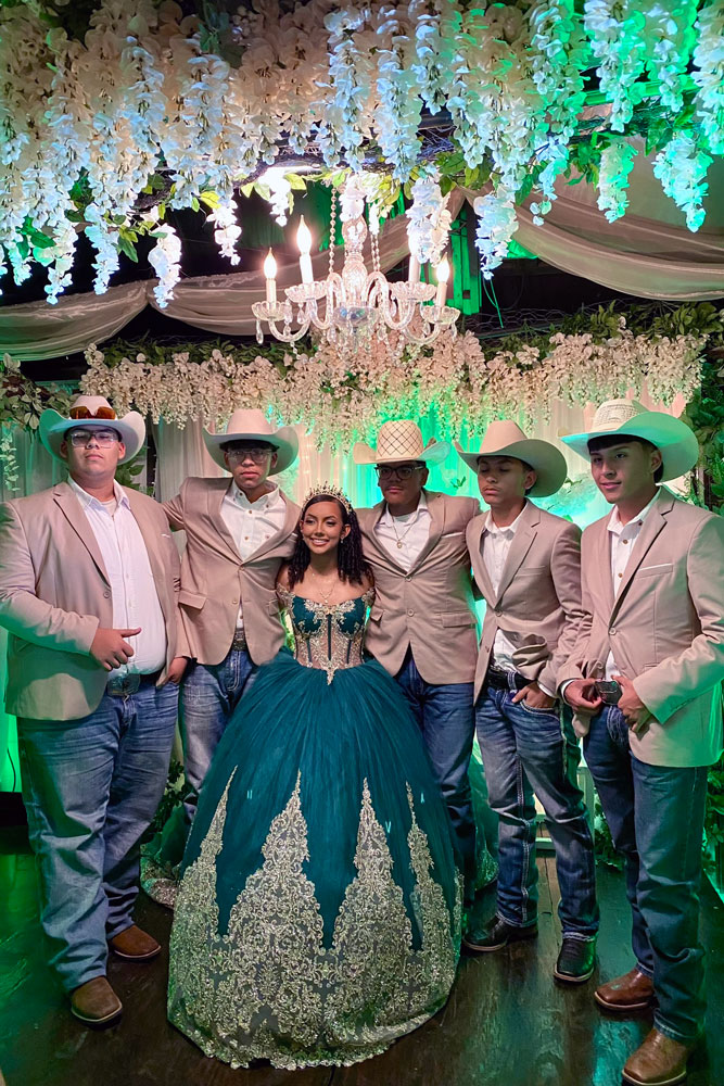 Quince girl with her court in the garden gazebo.
