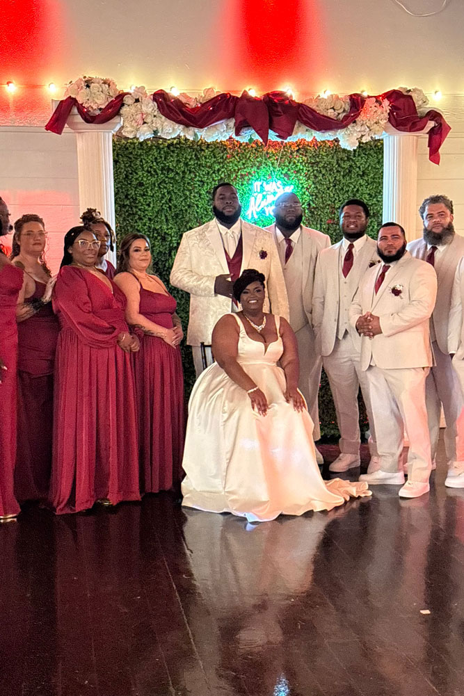 wedding ceremony bridal party and family