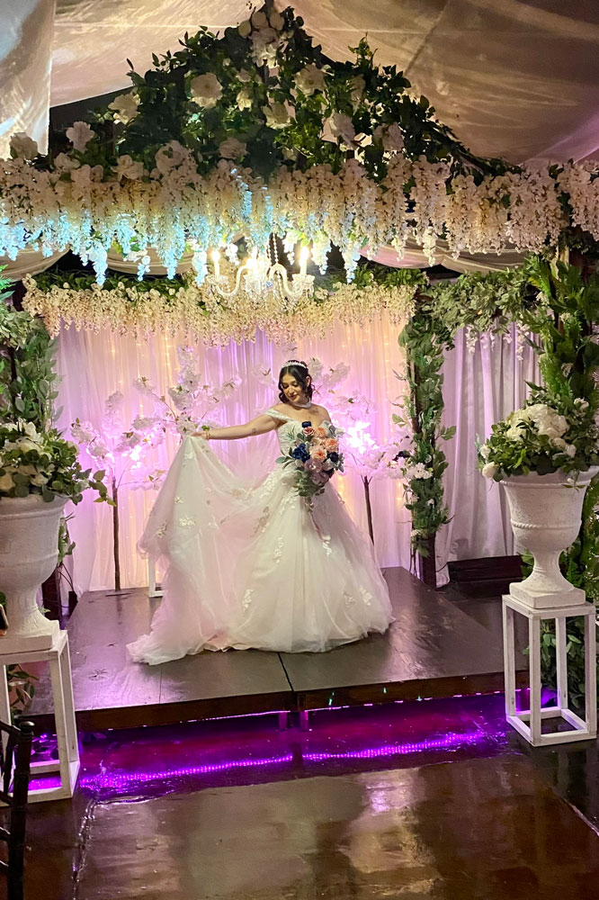 right after the wedding ceremony the bride takes a moment to pause