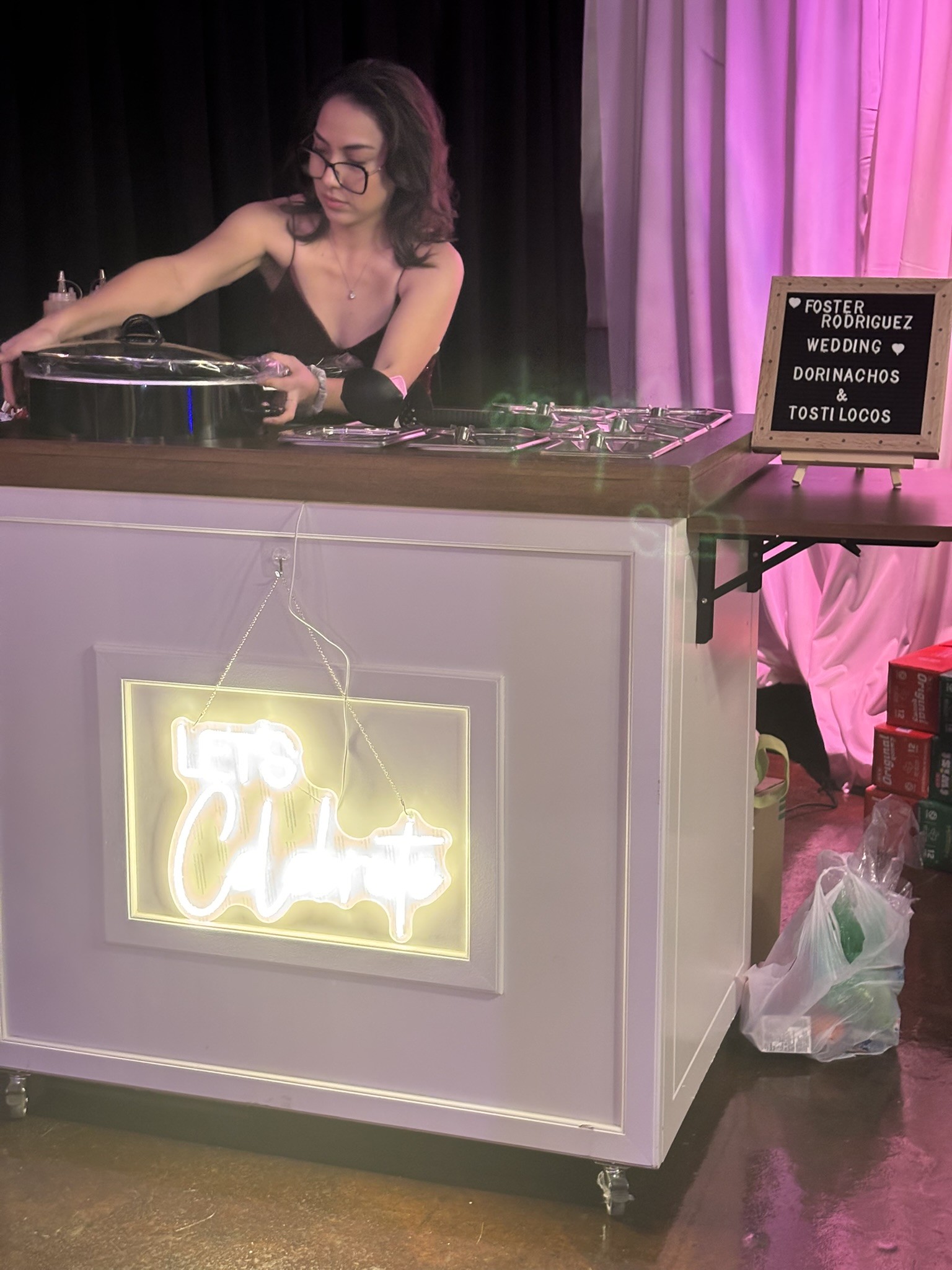 Vendor service cart used for food or beverage service at a special event reception