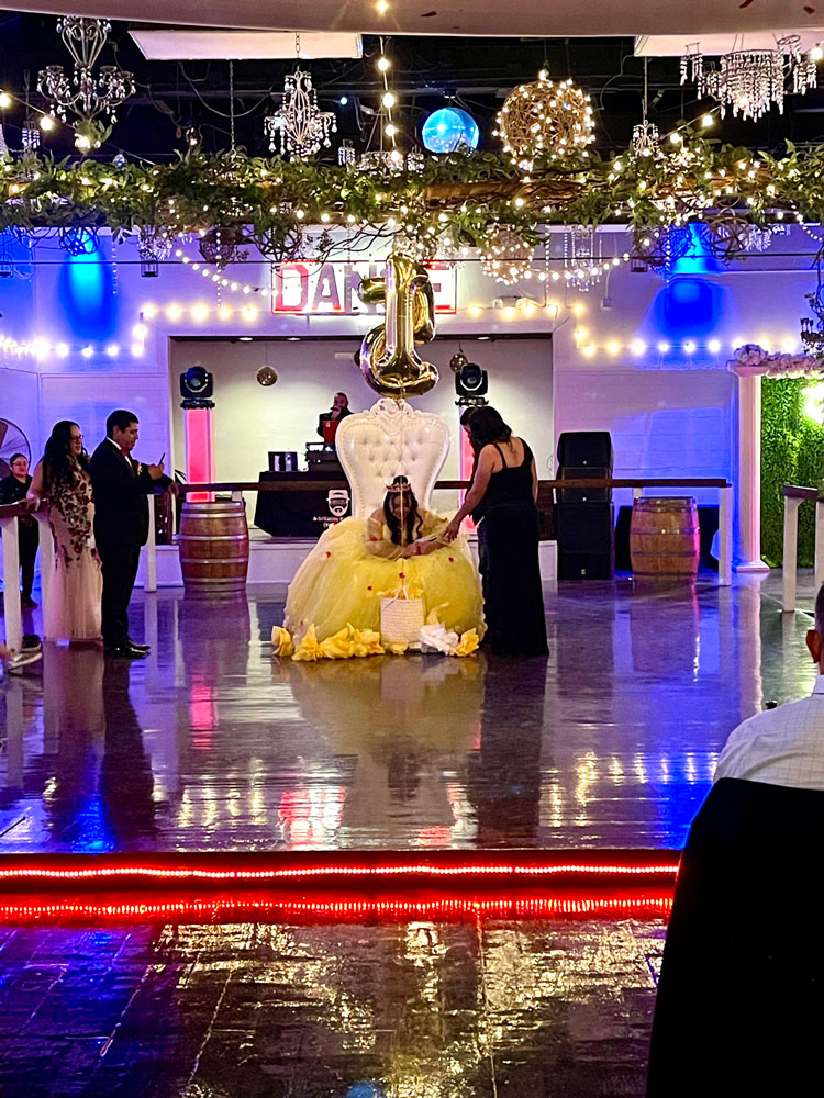 Special moment on spacious dance floor creating a magical evening atmosphere for romantic celebrations